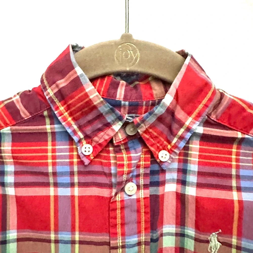 Ralph Lauren 2T Toddler Boys Red Plaid Short Sleeve Button Down Shirt Preppy
